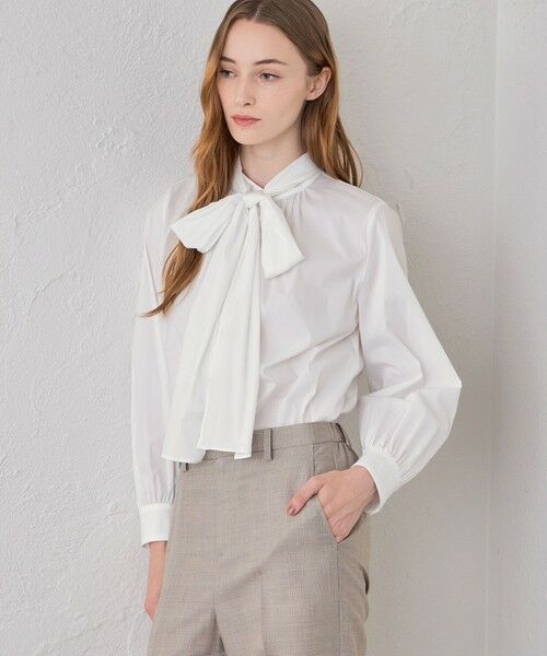 MACKINTOSH LONDON / マッキントッシュ ロンドン  シャツ・ブラウス | コットンナイロンストレッチボウタイブラウス（オフホワイト）