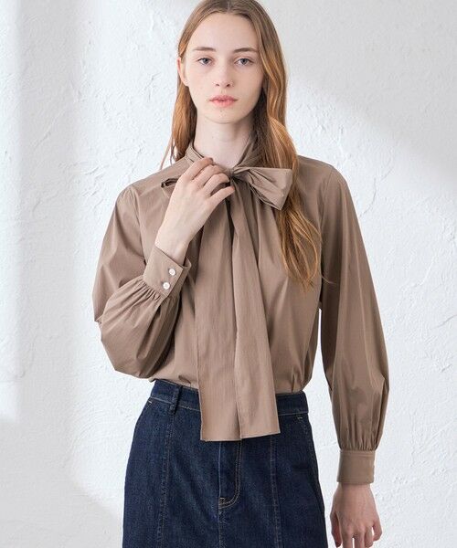 MACKINTOSH LONDON / マッキントッシュ ロンドン  シャツ・ブラウス | コットンナイロンストレッチボウタイブラウス（ブラウン6）