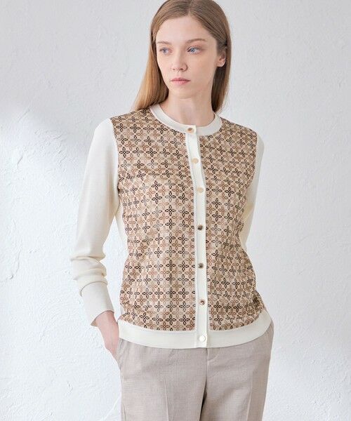 MACKINTOSH LONDON / マッキントッシュ ロンドン  ニット・セーター | 【ANDREW/アンドリュー】バイカラーアンドリュープリントコンビニットカーディガン（ベージュ6）