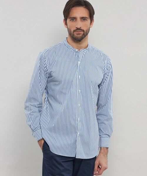 MACKINTOSH LONDON(MENS)/マッキントッシュ ロンドン メンズ ストレッチタイプライターストライプバンドカラーシャツ ブルー4 M MACKINTOSH LONDON(MENS)/マッキントッシュ ロンドン メンズ ストレッチタイプライターストライプバンドカラーシャツ ブルー4 M