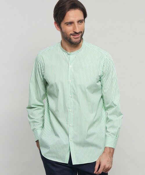 MACKINTOSH LONDON(MENS)/マッキントッシュ ロンドン メンズ ストレッチタイプライターストライプバンドカラーシャツ グリーン M MACKINTOSH LONDON(MENS)/マッキントッシュ ロンドン メンズ ストレッチタイプライターストライプバンドカラーシャツ グリーン M