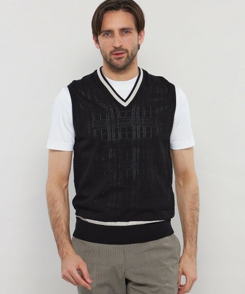 MACKINTOSH LONDON(MENS)/マッキントッシュ ロンドン メンズ ランダムアイレットニットベスト ブラック L MACKINTOSH LONDON(MENS)/マッキントッシュ ロンドン メンズ ランダムアイレットニットベスト ブラック L