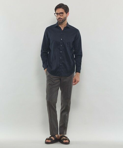 マッキントッシュロンドン MACKINTOSH LONDON 薄手 シャツ ストライプ 7分袖 ポケット無し 綿100% 38 ネイビー×ホワイト 紺 売れ筋商品|||レディース ストレッチタイプライターストライプバンドカラーシャツ