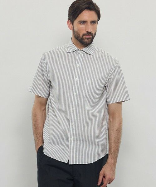 MACKINTOSH LONDON(MENS)/マッキントッシュ ロンドン メンズ パナマサッカーストライプ 半袖ワイドカラーシャツ チャコールグレー L MACKINTOSH LONDON(MENS)/マッキントッシュ ロンドン メンズ パナマサッカーストライプ 半袖ワイドカラーシャツ チャコールグレー L