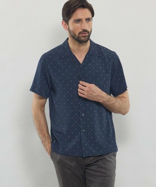 MACKINTOSH LONDON(MENS)/マッキントッシュ ロンドン メンズ 小紋プリントオープンカラーシャツ ネイビー L MACKINTOSH LONDON(MENS)/マッキントッシュ ロンドン メンズ 小紋プリントオープンカラーシャツ ネイビー L
