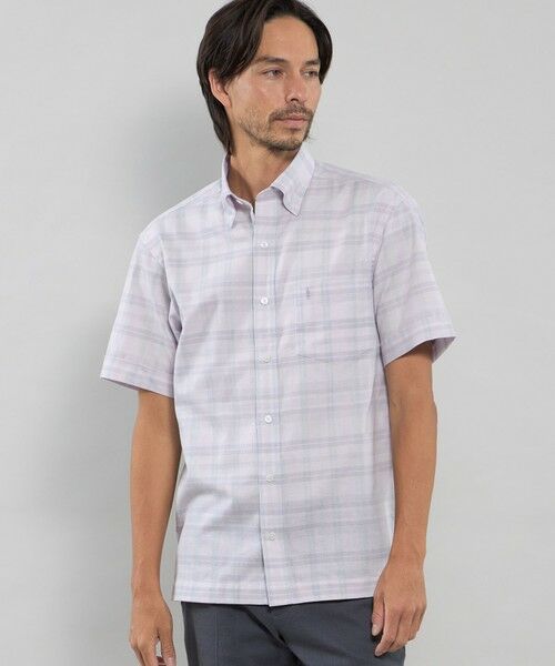 MACKINTOSH LONDON(MENS) / マッキントッシュ ロンドン メンズ シャツ・ブラウス | パナマチェック半袖ボタンダウンシャツ(パープル3)