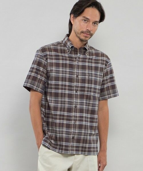 MACKINTOSH LONDON(MENS)/マッキントッシュ ロンドン メンズ パナマチェック半袖ボタンダウンシャツ ブラウン5 LL