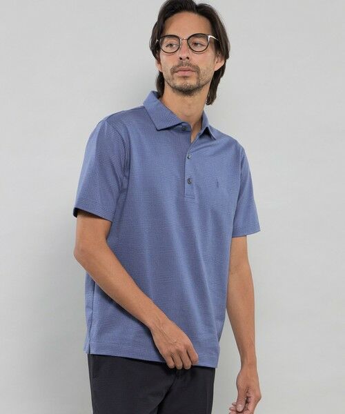 MACKINTOSH LONDON(MENS) / マッキントッシュ ロンドン メンズ カットソー | ジャカードグレンチェック ブライトンポロシャツ(ブルー4)