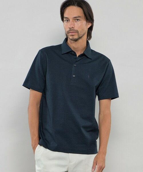 MACKINTOSH LONDON(MENS) / マッキントッシュ ロンドン メンズ カットソー | ジャカードグレンチェック ブライトンポロシャツ(ネイビー)