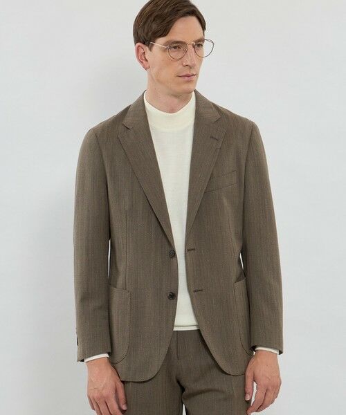 MACKINTOSH LONDON(MENS) / マッキントッシュ ロンドン メンズ ノーカラージャケット | 【ANGELICO/アンジェリコ】ヘリンボーンジャケット(ブラウン4)