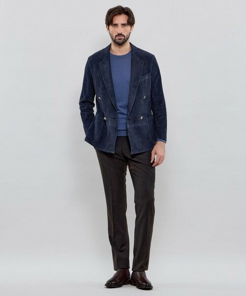 ダブルブレステッドスエードジャケット （ノーカラージャケット