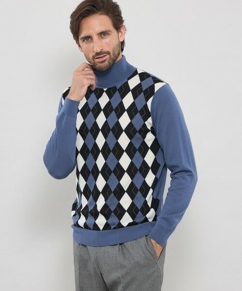 MACKINTOSH LONDON(MENS) / マッキントッシュ ロンドン メンズ ニット・セーター | 14ゲージインターシャアーガイルタートルネックニット(ブルー5)