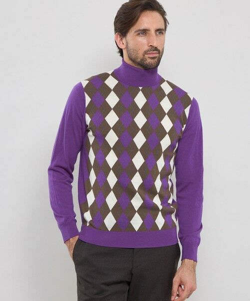 MACKINTOSH LONDON(MENS) / マッキントッシュ ロンドン メンズ ニット・セーター | 14ゲージインターシャアーガイルタートルネックニット(パープル5)