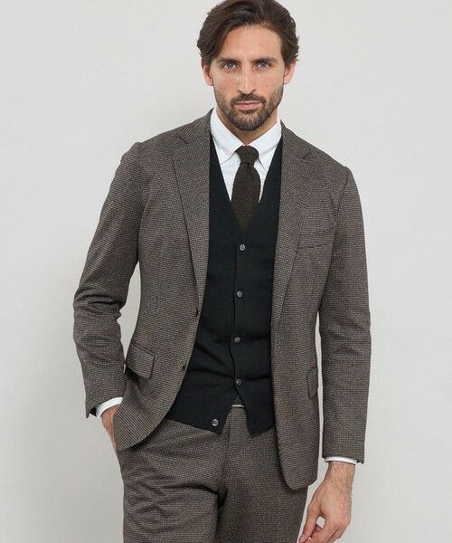 MACKINTOSH LONDON(MENS) / マッキントッシュ ロンドン メンズ ノーカラージャケット | 【WEB・一部店舗限定】【FLEX JERSEY】ハウンドトゥースジャージーセットアップジャケット(ブラウン6)