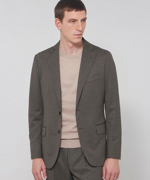 MACKINTOSH LONDON(MENS) / マッキントッシュ ロンドン 　メンズ ノーカラージャケット | 【FLEX JERSEY】ハイゲージジャカードハウンドトゥースセットアップジャケット（ブラウン7）