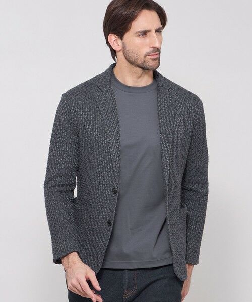 MACKINTOSH LONDON(MENS) / マッキントッシュ ロンドン 　メンズ ノーカラージャケット | ハニカムニットジャケット（グレー系1）