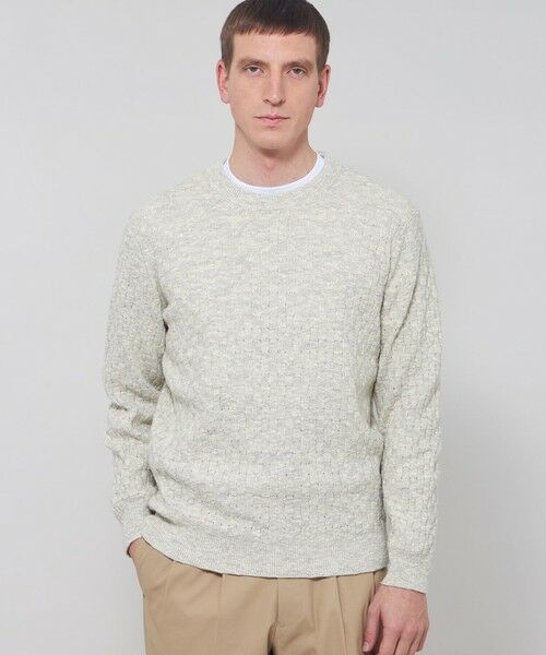 MACKINTOSH LONDON(MENS) / マッキントッシュ ロンドン 　メンズ ニット・セーター | ウールコットンバスケットクルーネックニット（ライトグレー）