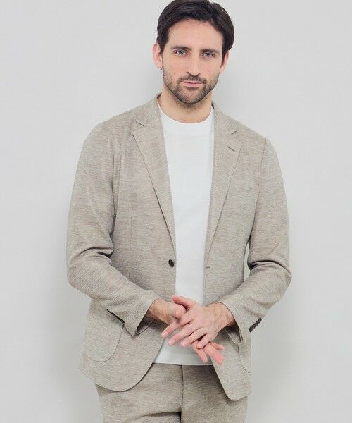 MACKINTOSH LONDON(MENS) / マッキントッシュ ロンドン 　メンズ ノーカラージャケット | 【BREASY JACKET】LENO CLOTH セットアップジャケット（ベージュ3）