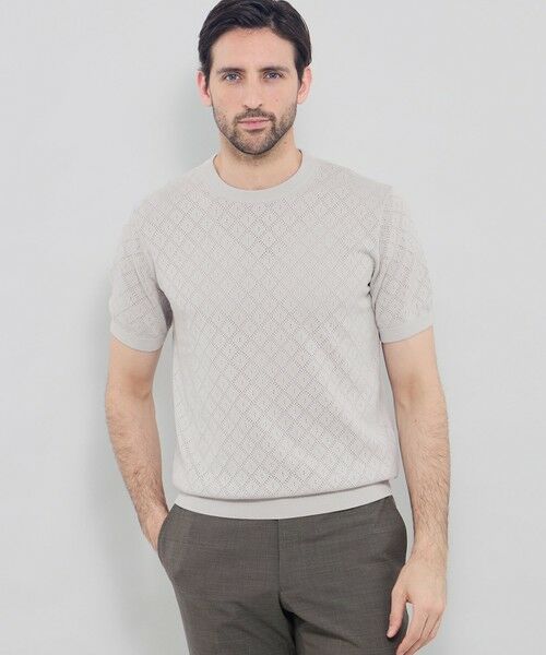 MACKINTOSH LONDON(MENS) / マッキントッシュ ロンドン 　メンズ ニット・セーター | ランダムアイレットニットTシャツ（ライトグレー）