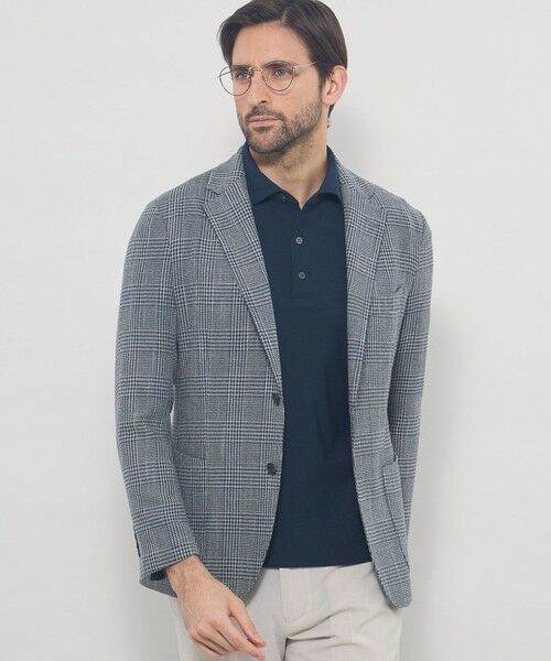 MACKINTOSH LONDON(MENS) / マッキントッシュ ロンドン 　メンズ ノーカラージャケット | 【BREASY JACKET】LENO CLOTH グレンチェックジャケット（ブルー７）