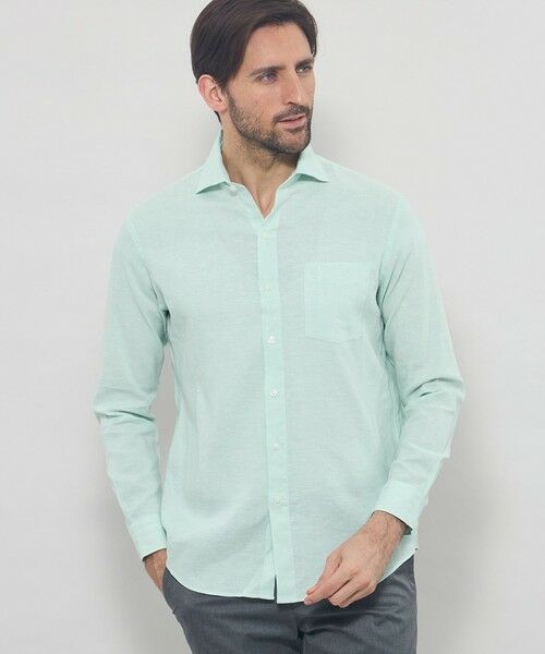 MACKINTOSH LONDON(MENS) / マッキントッシュ ロンドン メンズ シャツ・ブラウス | ストレッチリネンワイドカラーシャツ(グリーン)