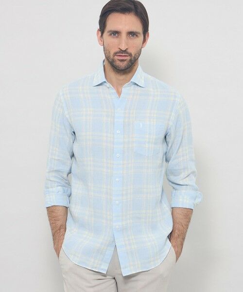 MACKINTOSH LONDON(MENS) / マッキントッシュ ロンドン 　メンズ シャツ・ブラウス | リネンチェックワイドカラーシャツ（ブルー2）