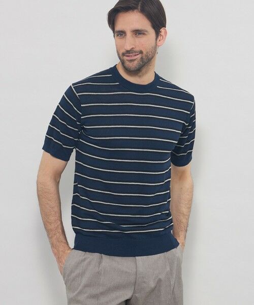 MACKINTOSH LONDON(MENS) / マッキントッシュ ロンドン 　メンズ ニット・セーター | 【LEON掲載】リネンボーダーニットTシャツ（ネイビー）