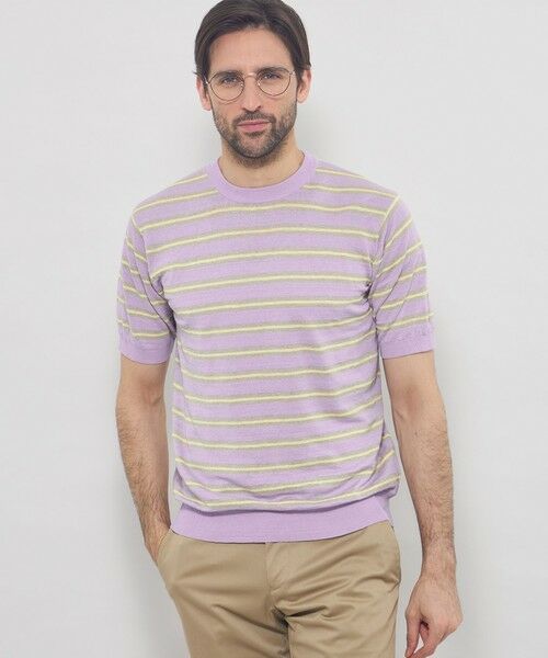 MACKINTOSH LONDON(MENS) / マッキントッシュ ロンドン 　メンズ ニット・セーター | 【LEON掲載】リネンボーダーニットTシャツ（パープル）