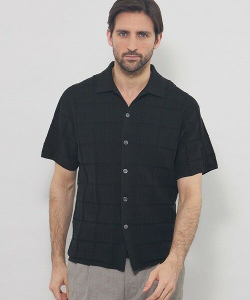 MACKINTOSH LONDON(MENS) / マッキントッシュ ロンドン 　メンズ ニット・セーター | オープンカラーアイレットニット（ブラック）