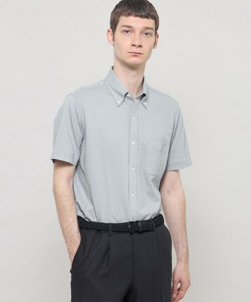 MACKINTOSH LONDON(MENS) / マッキントッシュ ロンドン 　メンズ シャツ・ブラウス | 【FLEX JERSEY】ギンガムサッカージャージー半袖釦ダウンシャツ（グレー系1）