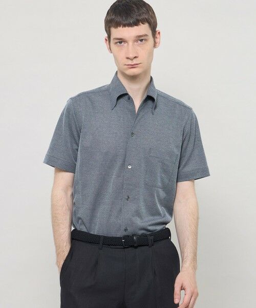 MACKINTOSH LONDON(MENS) / マッキントッシュ ロンドン 　メンズ シャツ・ブラウス | 【FLEX JERSEY】ハイツイストジャージー半袖ワンピースカラーシャツ（ネイビー）