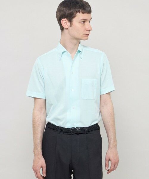 MACKINTOSH LONDON(MENS) / マッキントッシュ ロンドン 　メンズ シャツ・ブラウス | 【FLEX JERSEY】ハイツイストジャージー半袖ワンピースカラーシャツ（グリーン4）