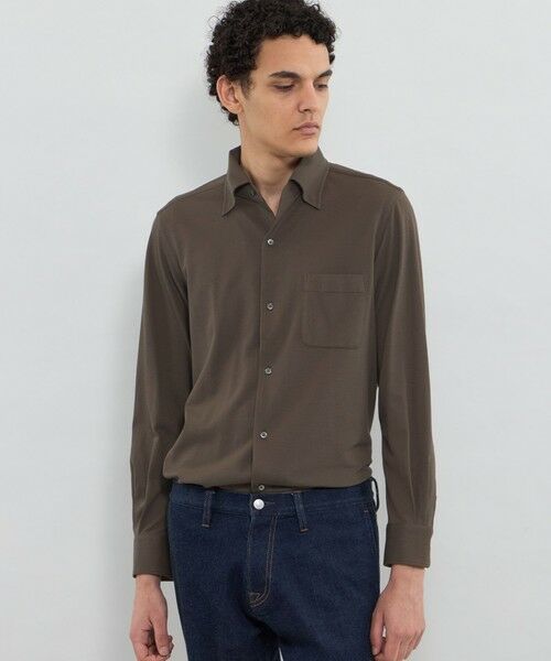 MACKINTOSH LONDON(MENS) / マッキントッシュ ロンドン メンズ シャツ・ブラウス | 【FLEX JERSEY】交編鹿の子ジャージー ワンピースカラーシャツ(ブラウン8)