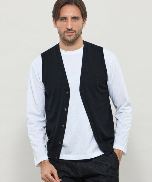MACKINTOSH LONDON(MENS) / マッキントッシュ ロンドン 　メンズ ニット・セーター | 14ゲージウォッシャブルウールニットベスト（ブラック）