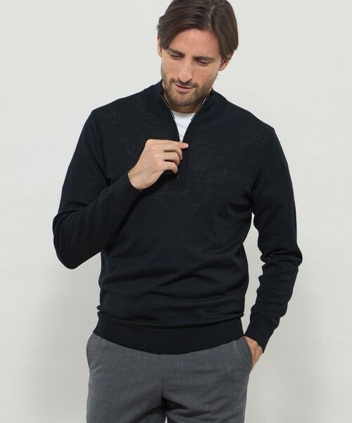 MACKINTOSH LONDON(MENS) / マッキントッシュ ロンドン 　メンズ ニット・セーター | 14ゲージウォッシャブルウールハーフジップニット（ブラック）
