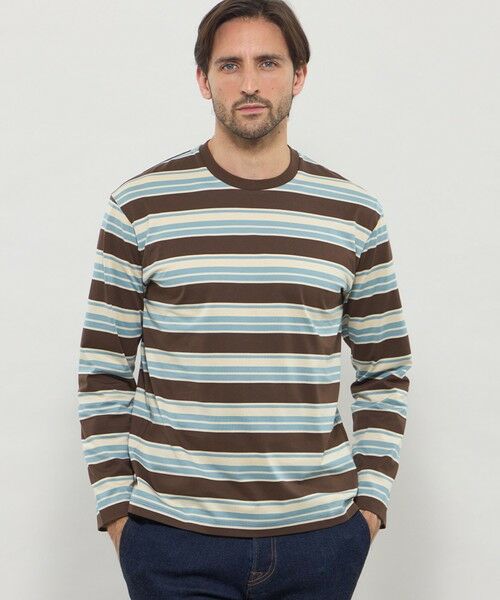 MACKINTOSH LONDON(MENS) / マッキントッシュ ロンドン メンズ カットソー | ラガーボーダーロングスリーブTシャツ(ブラウン4)