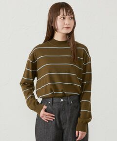 GREY LABEL ウールコットンモックネックボーダー