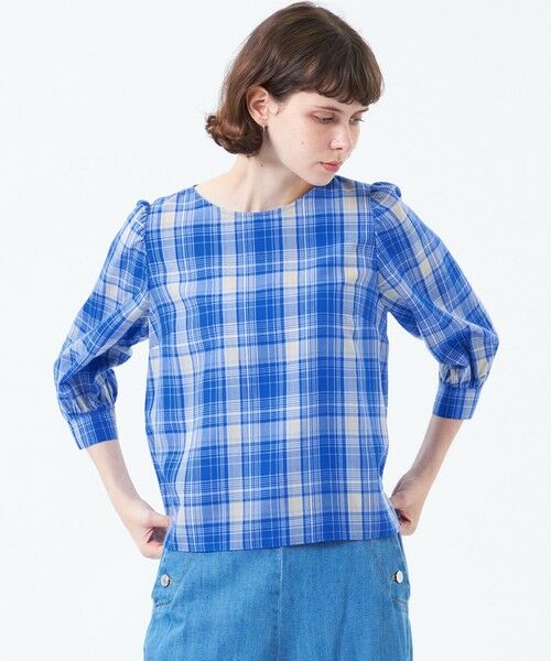 MACKINTOSH PHILOSOPHY/マッキントッシュ フィロソフィー タータンチェックギャザースリーブブラウス ブルー6 38 MACKINTOSH PHILOSOPHY/マッキントッシュ フィロソフィー タータンチェックギャザースリーブブラウス ブルー6 38