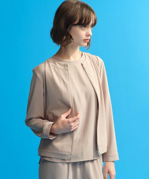 MACKINTOSH PHILOSOPHY / マッキントッシュ フィロソフィー ノーカラージャケット | バックサテンノーカラージップジャケット(ベージュ1)