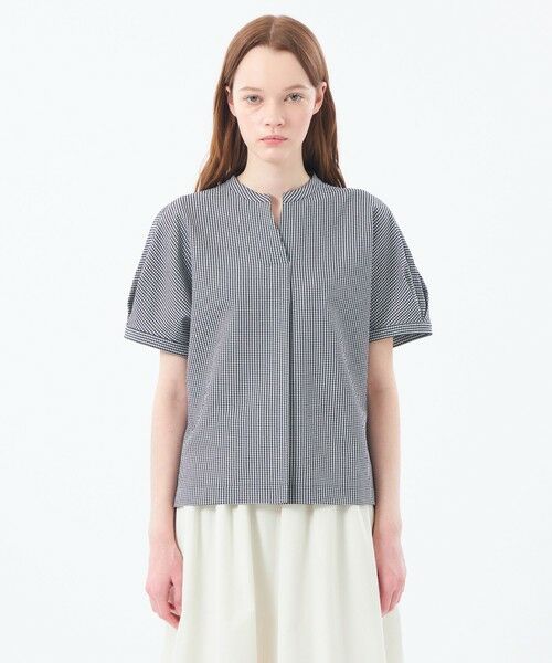 マッキントッシュフィロソフィー 長袖シャツ トップス ストライプ スキッパー レディース 38サイズ 青×白 MACKINTOSH PHILOSOPHY セール】 【WEB&一部店舗限定】サッカースキッパーブラウス