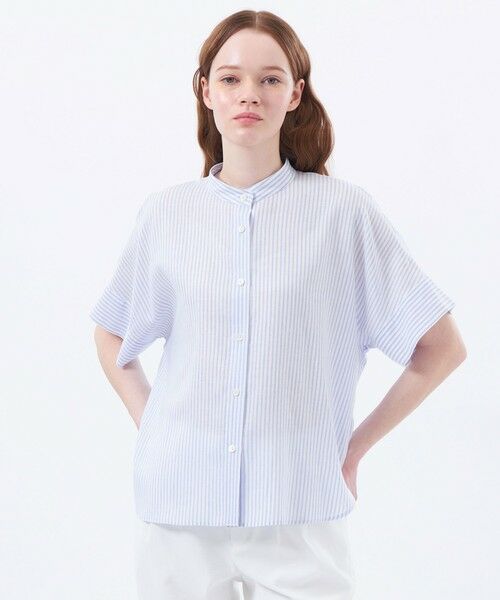 MACKINTOSH PHILOSOPHY/マッキントッシュ フィロソフィー バンドカラーリネンミックスブラウス ブルー4 38 MACKINTOSH PHILOSOPHY/マッキントッシュ フィロソフィー バンドカラーリネンミックスブラウス ブルー4 38