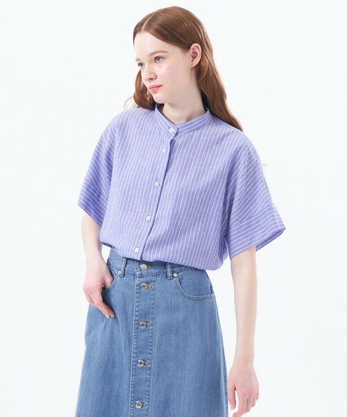 MACKINTOSH PHILOSOPHY/マッキントッシュ フィロソフィー バンドカラーリネンミックスブラウス ブルー6 36 MACKINTOSH PHILOSOPHY/マッキントッシュ フィロソフィー バンドカラーリネンミックスブラウス ブルー6 36