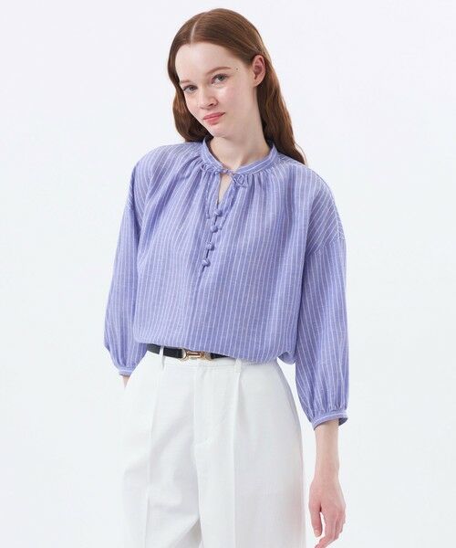 MACKINTOSH PHILOSOPHY/マッキントッシュ フィロソフィー リネンミックスギャザーブラウス ブルー6 36 MACKINTOSH PHILOSOPHY/マッキントッシュ フィロソフィー リネンミックスギャザーブラウス ブルー6 36