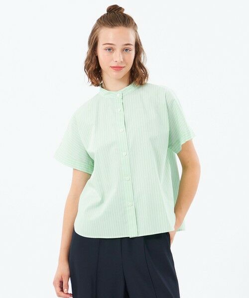 MACKINTOSH PHILOSOPHY / マッキントッシュ フィロソフィー シャツ・ブラウス | バンドカラーストライプハーフシャツ(グリーン1)