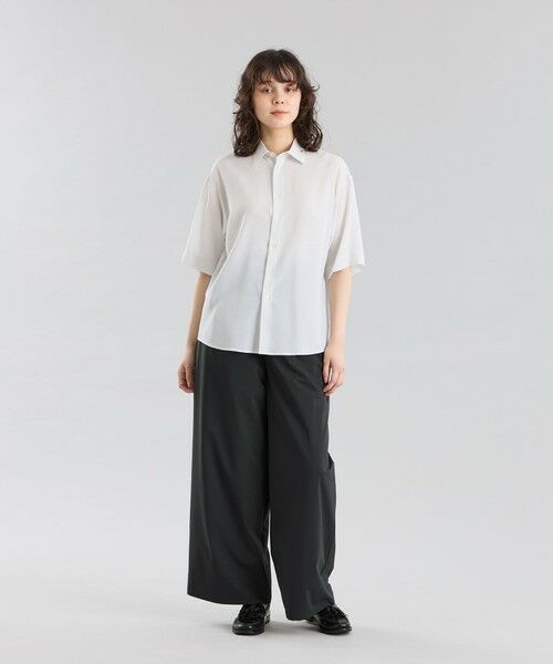 ブラウス シャツ GREY LABEL ストライプショートスリーブレギュラーカラーシャツ レディース セール】 GREY LABEL バンドカラーショートスリーブシャツ