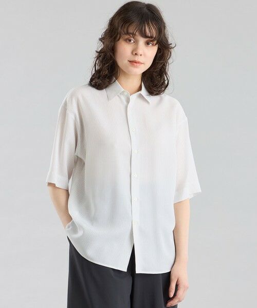 ブラウス シャツ GREY LABEL ストライプショートスリーブレギュラーカラーシャツ レディース GREY LABEL ストライプショートスリーブレギュラーカラーシャツ