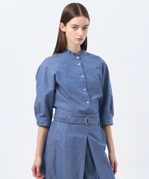 MACKINTOSH PHILOSOPHY / マッキントッシュ フィロソフィー シャツ・ブラウス | ハケメコットンリネンフリルカラーブラウス（ブルー3）