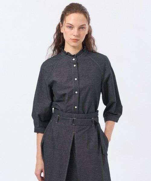 MACKINTOSH PHILOSOPHY / マッキントッシュ フィロソフィー シャツ・ブラウス | ハケメコットンリネンフリルカラーブラウス（ネイビー3）