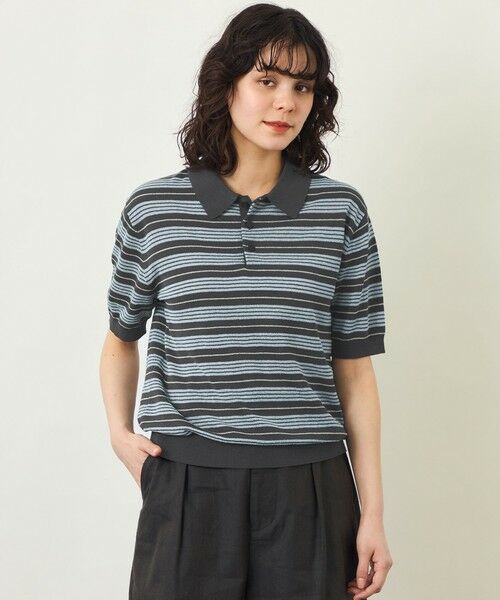 MACKINTOSH PHILOSOPHY / マッキントッシュ フィロソフィー ニット・セーター | 【GREY LABEL】リネンミックスボーダーポロニット（チャコールグレー1）