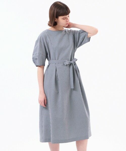 MACKINTOSH PHILOSOPHY / マッキントッシュ フィロソフィー ロング・マキシ丈ワンピース | 【WEB&一部店舗限定】パフスリーブサッカーワンピース(ネイビー2)